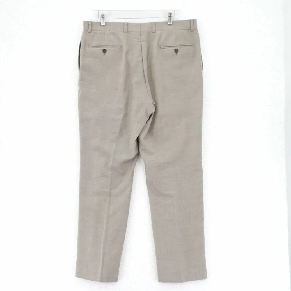 Tommy Hilfiger Wool Dress Pants Trousers Tan Sharkskin 36 / 30 Flat Front Mid Ri